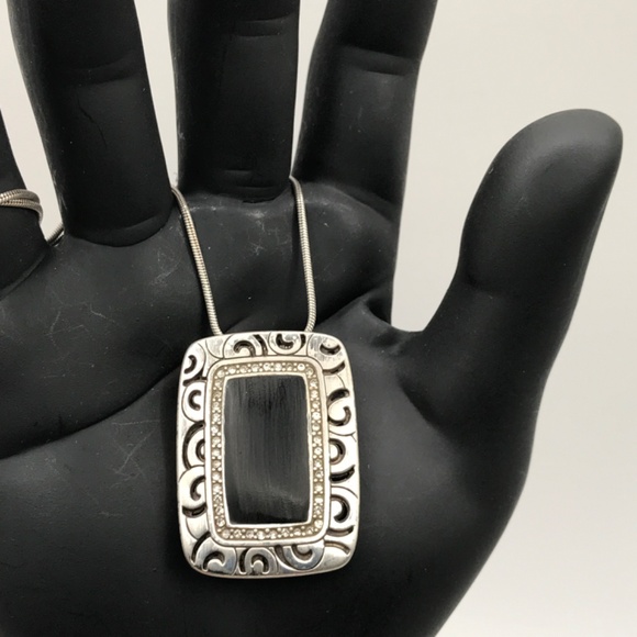 Brighton Pendant Necklace Satin Brushed Rhythms Silver Plate Reversible 17-18.5" - Picture 6 of 13